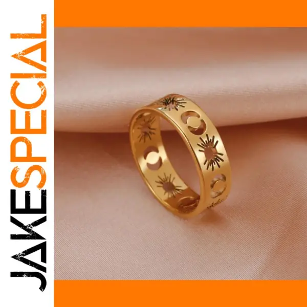 Hollow Sun Moon Stainless Steel Ring for Women