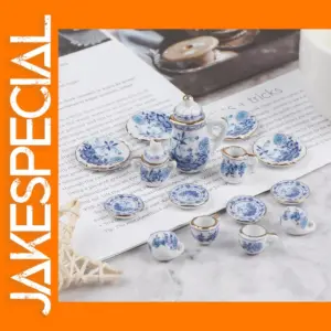15Pcs Miniature Porcelain Tea Set for Dollhouse