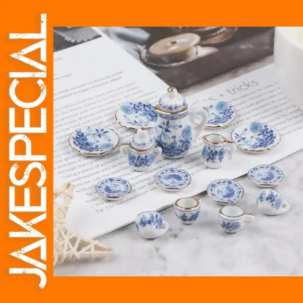 15Pcs Miniature Porcelain Tea Set for Dollhouse