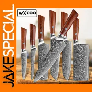 Damascus Steel Kitchen Knife Set with Wood Handle