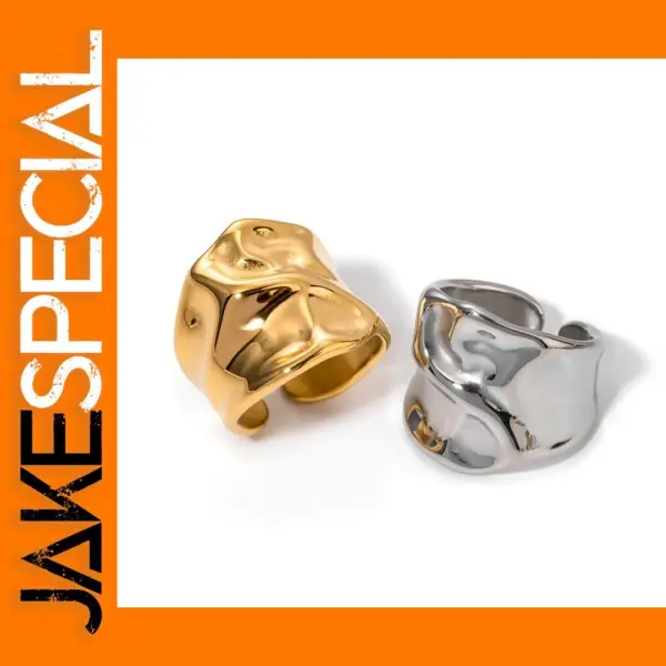 Irregular Hammered Stainless Steel Ring for Women