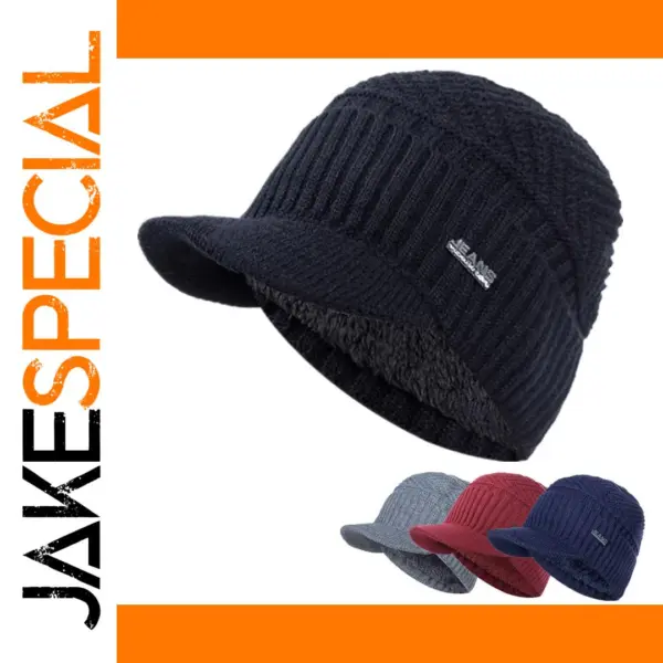 Unisex Thick Warm Winter Beanie Hat with Brim