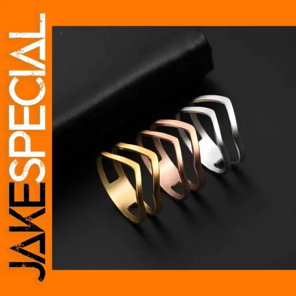 Geometric Wave Stainless Steel Ring for Women
