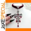 Large Red Gothic Cross Velvet Choker