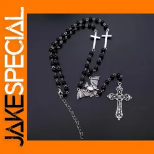 Gothic Vampire Ankh Rosary Necklace with Bat