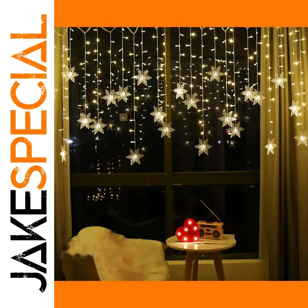 3.2M Snowflake LED Fairy Curtain Lights Waterproof Christmas Decor 1 3.2M Snowflake LED Fairy Curtain Lights Waterproof Christmas Decor