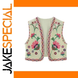 Floral Embroidered Women's Vest Jacket