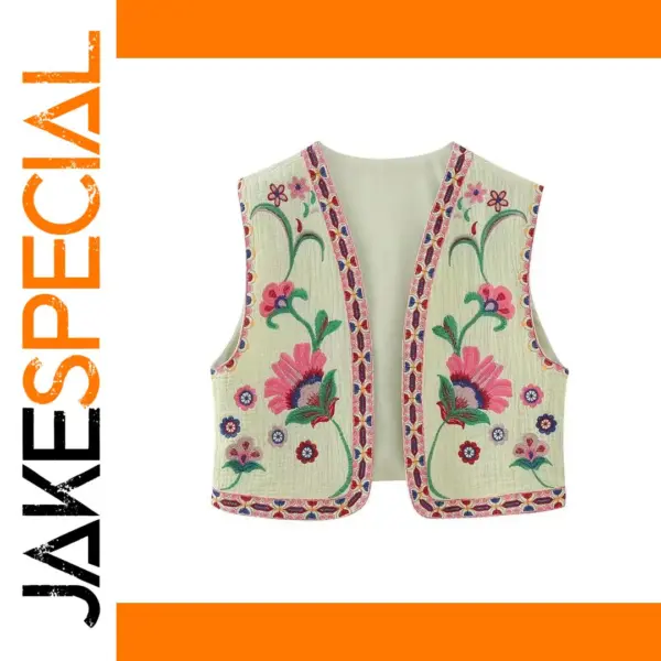 Floral Embroidered Women's Vest Jacket
