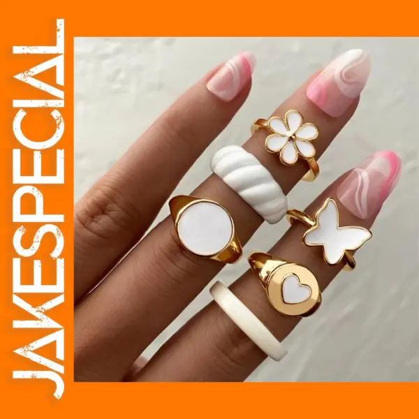 Vintage White Heart Ring Set for Women