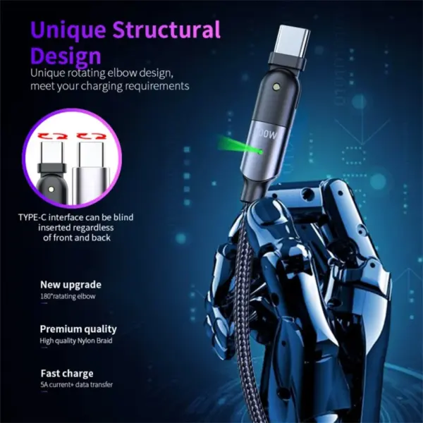 100W USB-C Rotating Fast Charging Cable for iPhone 15 - Image 3