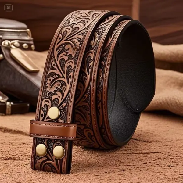 Retro Leather Unisex Belt with Embossed Design - Image 2