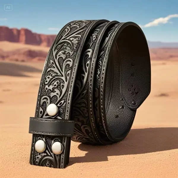 Retro Leather Unisex Belt with Embossed Design - Image 7
