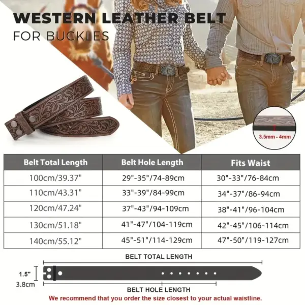 Retro Leather Unisex Belt with Embossed Design - Image 3