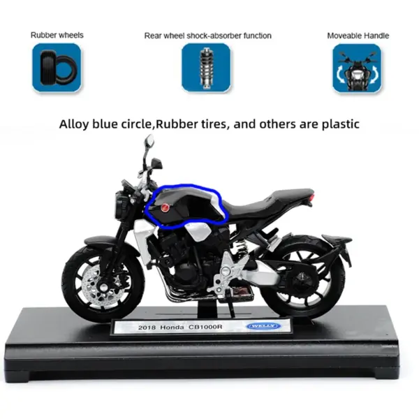 Welly 1:18 Honda CB1000R Diecast Motorcycle Model - Image 3