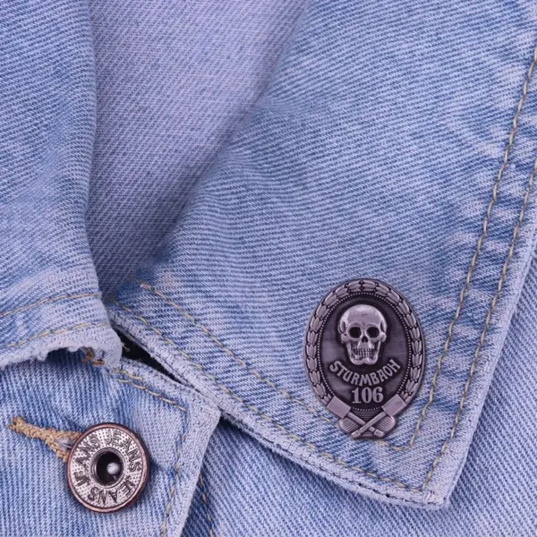 German Skull Combat Badge 106 Antique Brooch - Image 3