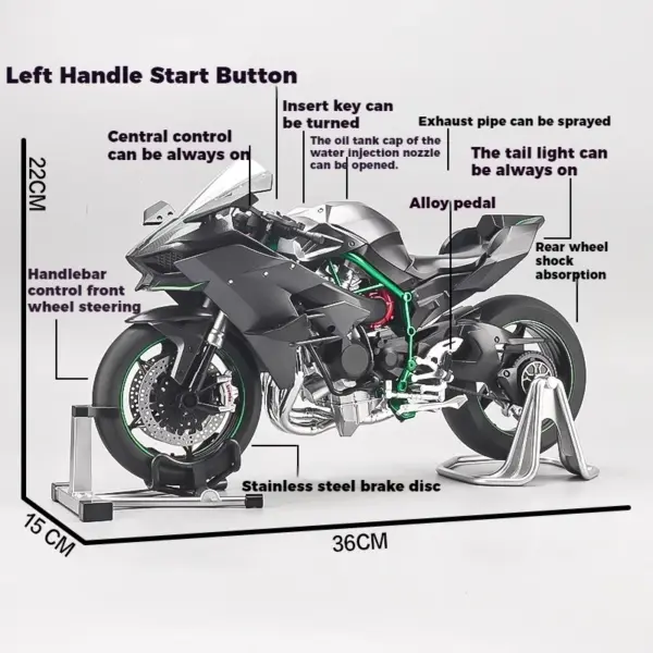 1:6 Kawasaki Ninja H2R Diecast Motorcycle Model - Image 3