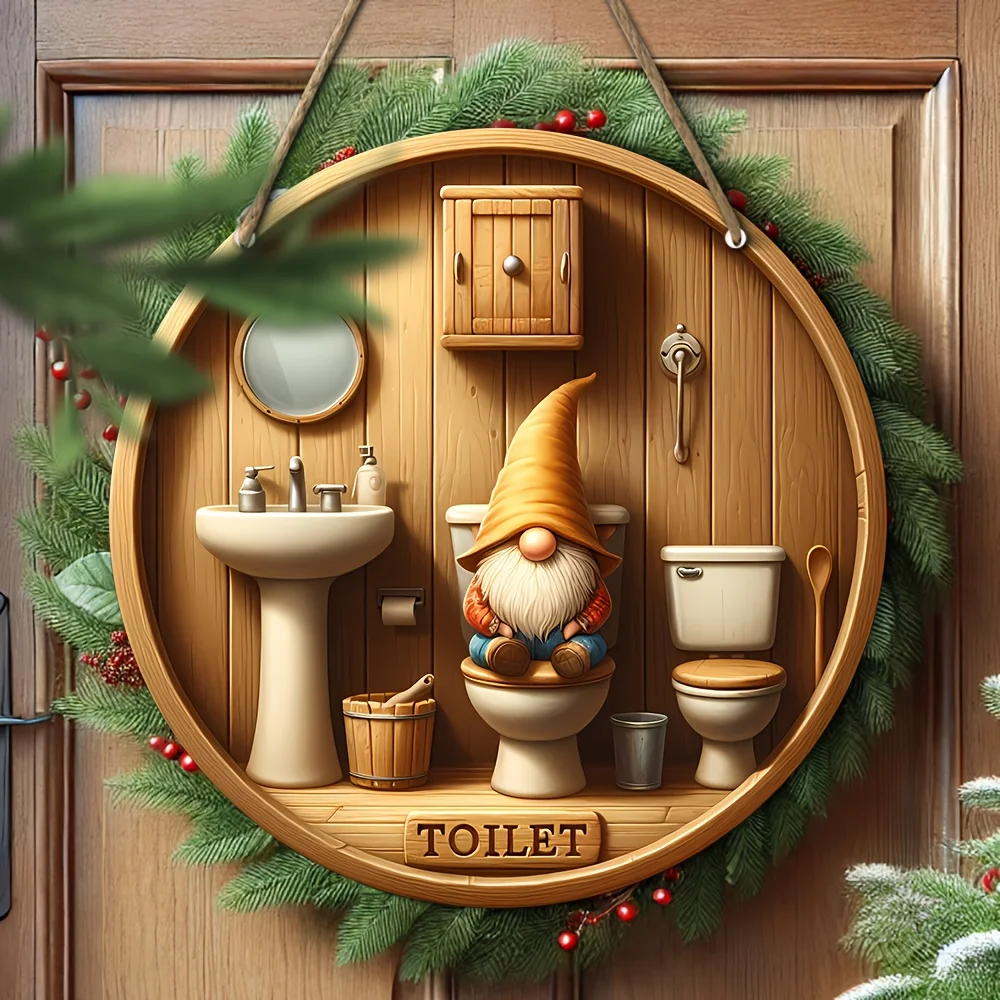 Country Gnome Toilet Logo Wooden Decor Plate 2 Country Gnome Toilet Logo Wooden Decor Plate - Image 2