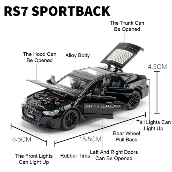 1:32 RS7 Alloy Diecast Car with Light & Sound - Image 2