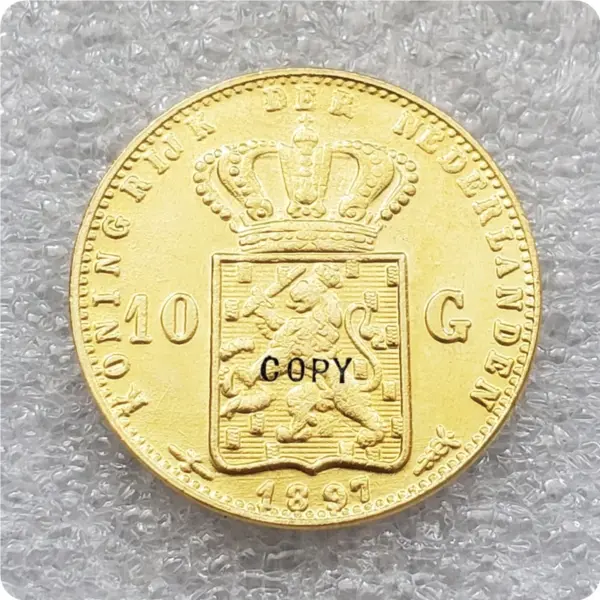 1897 Netherlands Wilhelmina 10 Gulden Replica Coin - Image 2