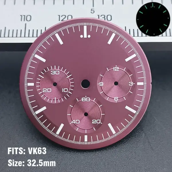 VK63 32.5mm Quartz Watch Dial with Luminous Hands - Image 4