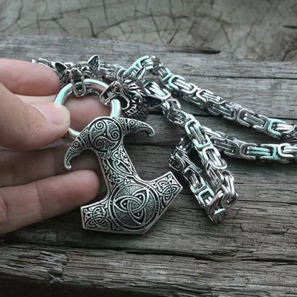 Vintage Nordic Wolf and Thor's Hammer Necklace for Men - Image 28