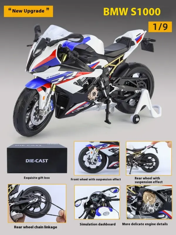 1:9 Kawasaki H2R BMW S1000RR Diecast Model Toy - Image 4