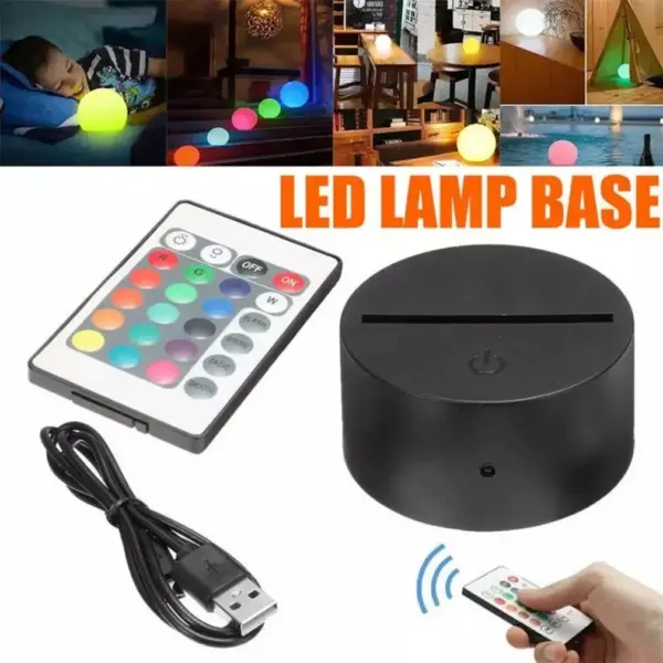 Set of 3D LED Acrylic Lamp Bases with Remote - Image 2