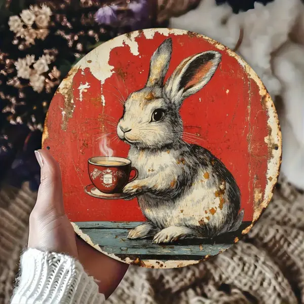 Country Style Wooden Wall Wreath with Rabbit Pattern - Image 6