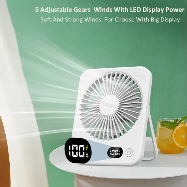 Portable USB Rechargeable Desk Fan with 5 Speeds - Image 3