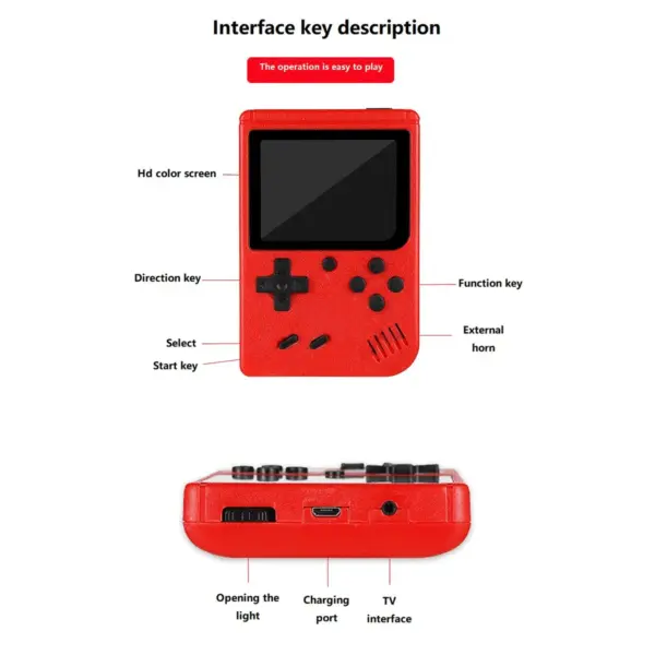 Red Retro Handheld Game Console with 400 Built-in Games - Image 3