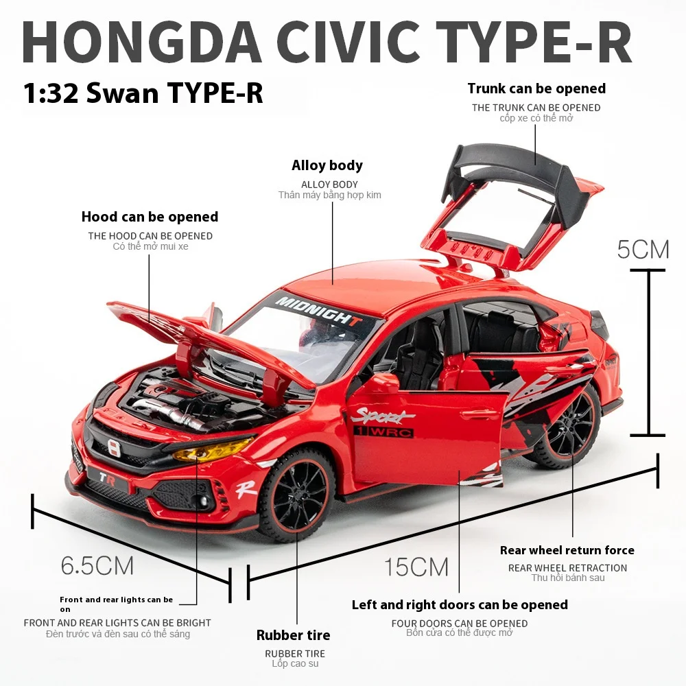 1/32 Honda Civic Type-R Diecast Model Car 3 1/32 Honda Civic Type-R Diecast Model Car - Image 3