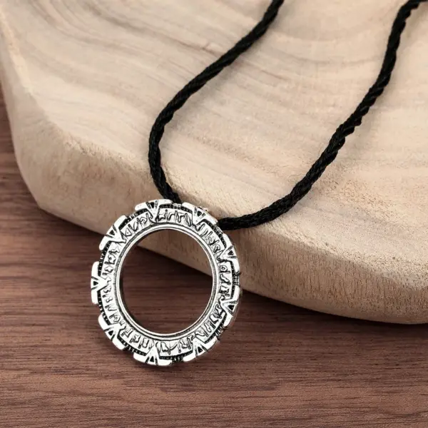 Mystical Black Metal Stargate Pendant Necklace - Image 3