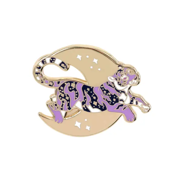 Moon Purple Tiger Brooch Heart Pin Gift Jewelry - Image 3