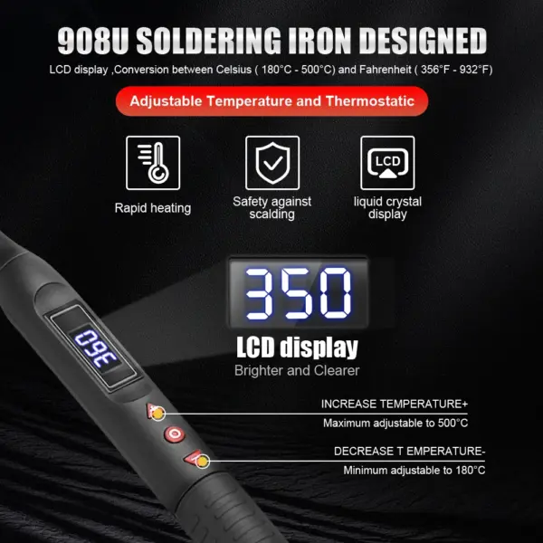 JCD 80W Digital Soldering Iron Kit with LCD Display - Image 3