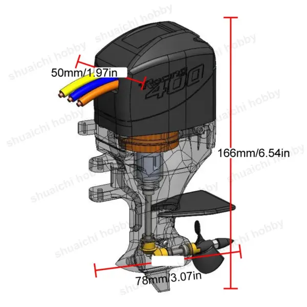 1/8 Scale RC Outboard Motor Shell Kit with Aluminum Propeller - Image 3
