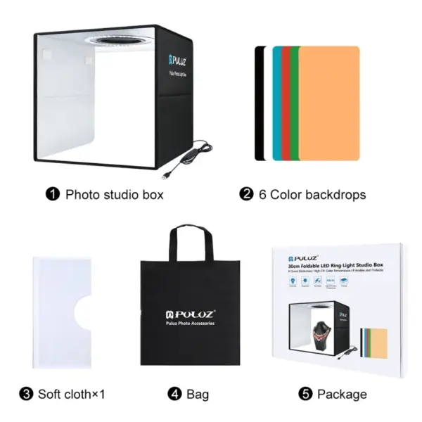 PULUZ 30cm Folding Ring Light Photo Studio Kit - Image 8