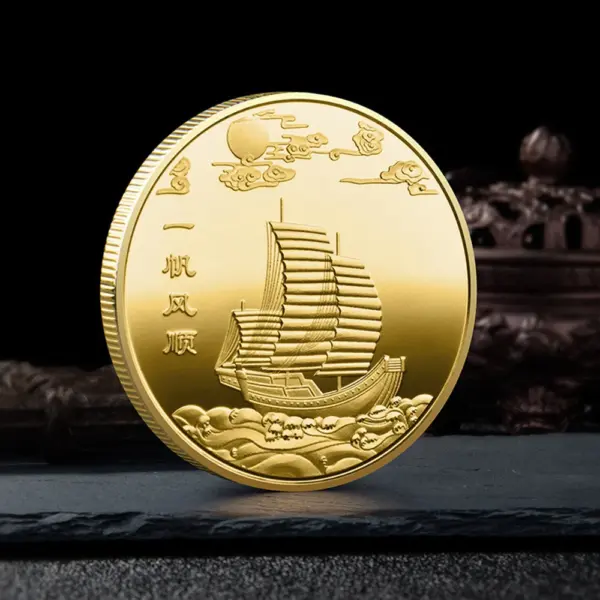 Colorful Lucky Gold Coin Chinese Ship Medallion - Image 5