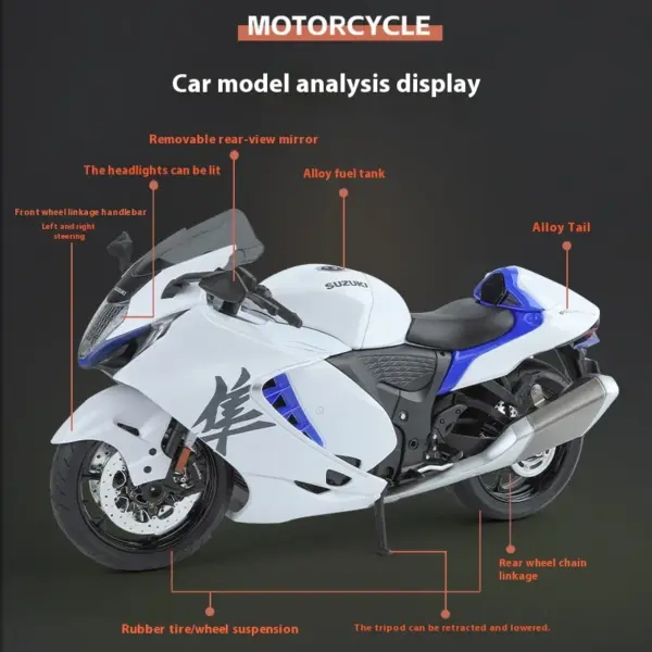 1:9 Suzuki Hayabusa GSX-1300R Diecast Motorcycle Model - Image 2