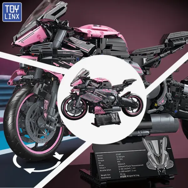 Cyberpunk Pink Motorcycle Building Block Set 2045pcs - Image 5