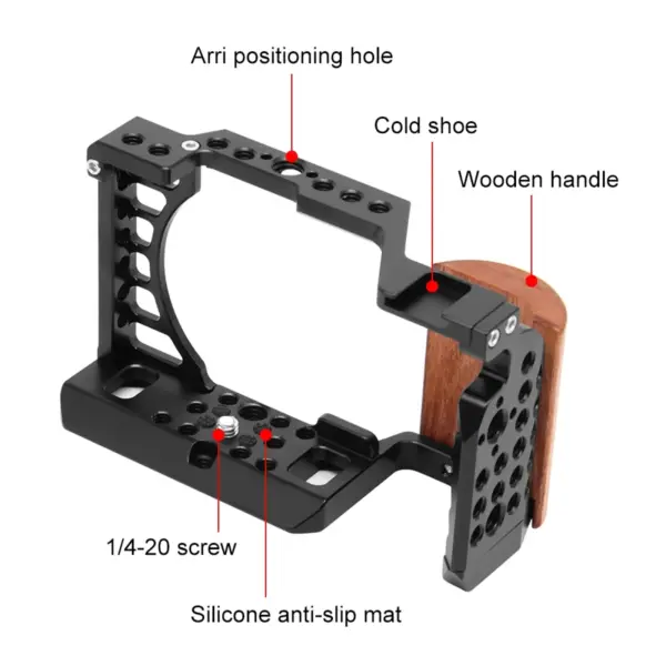 PULUZ Wood Handle Metal Camera Cage for Sony A6000 - Image 3