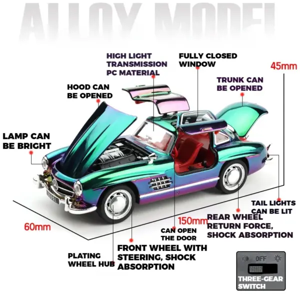 1:32 Scale 300SL Diecast Car Model with Lights - Image 2