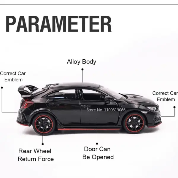 1:32 Honda Civic Type-R C63S Alloy Toy Car - Image 2