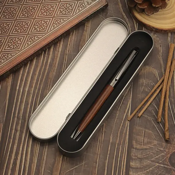 Premium Rosewood and Ebony Ballpoint Pen Set - Image 3