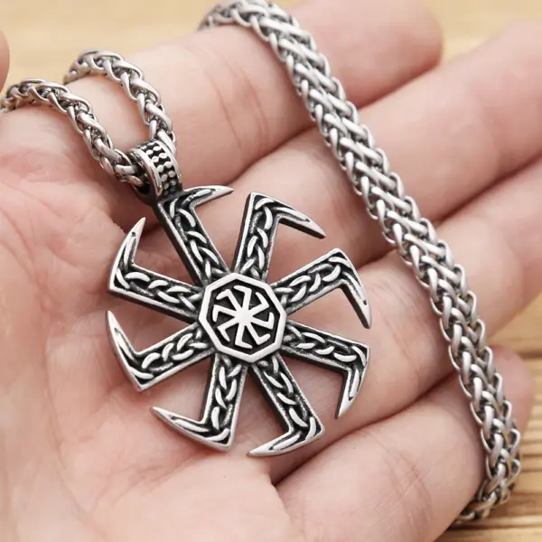 Vintage Stainless Steel Slavic Kolovrat Necklace for Men - Image 5