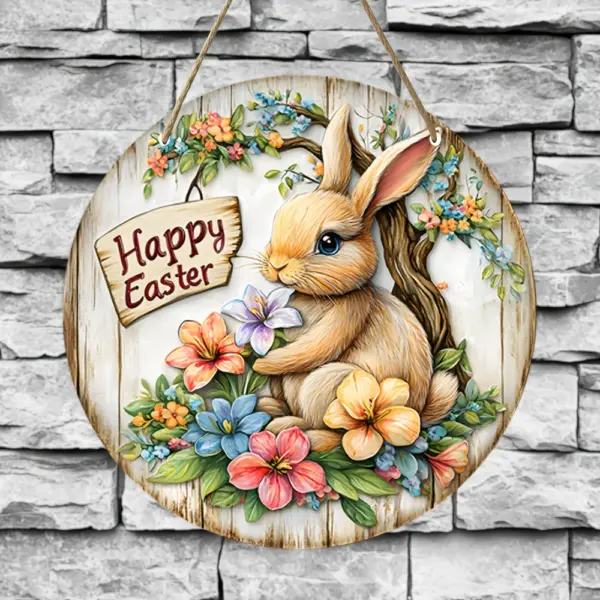 Country Style Wooden Wall Wreath with Rabbit Pattern - Image 10