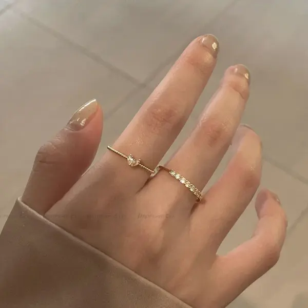 Gold Heart Zircon Rings Set for Women Girls - Image 3