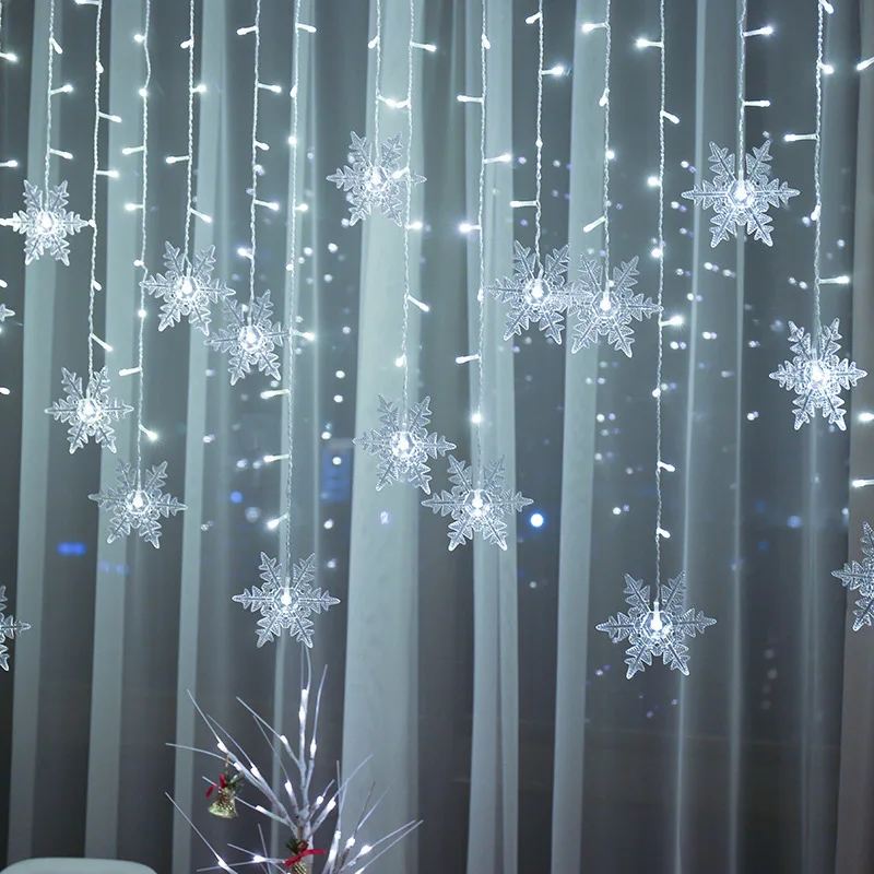 3.2M Snowflake LED Fairy Curtain Lights Waterproof Christmas Decor 2 3.2M Snowflake LED Fairy Curtain Lights Waterproof Christmas Decor - Image 2