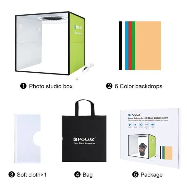 PULUZ 30cm Folding Ring Light Photo Studio Kit - Image 7