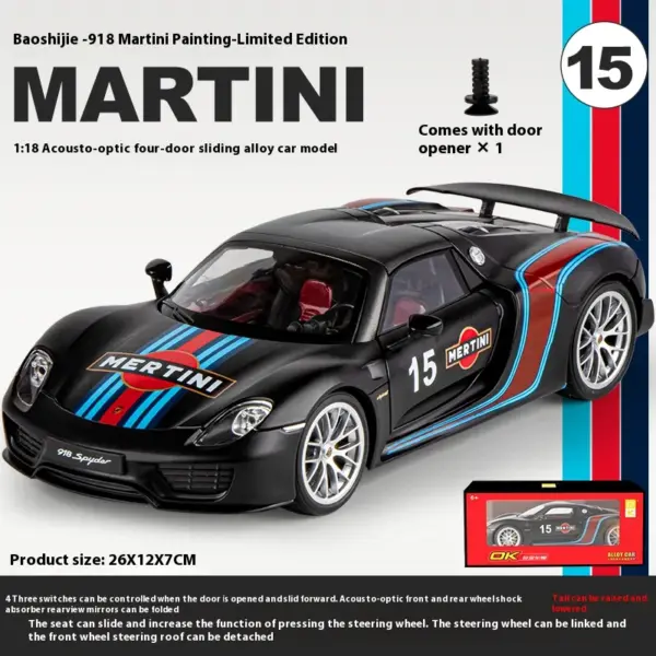 1:18 Porsche 918 Martini Diecast Model - Image 10