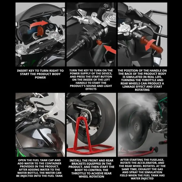 Kawasaki H2R 1:6 Diecast Motorcycle Model with Sound and Light - Image 4
